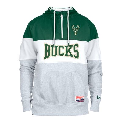 NEW ERA MILWAUKEE BUCKS THROWBACK COLORBLOCK 1/4 ZIP HOODIE NEW ERA MILWAUKEE BUCKS THROWBACK COLORBLOCK 1/4 ZIP HOODIE