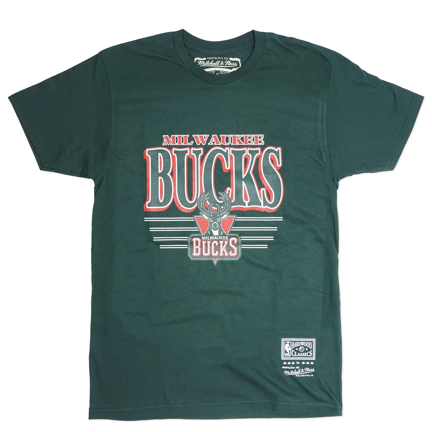MITCHELL &amp; NESS MILWAUKEE BUCKS STACKED LINES TEE 
