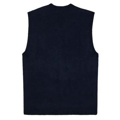 Malbon Golf Domenica Vest Navy – Mohair Wool V-Neck Sweater Vest