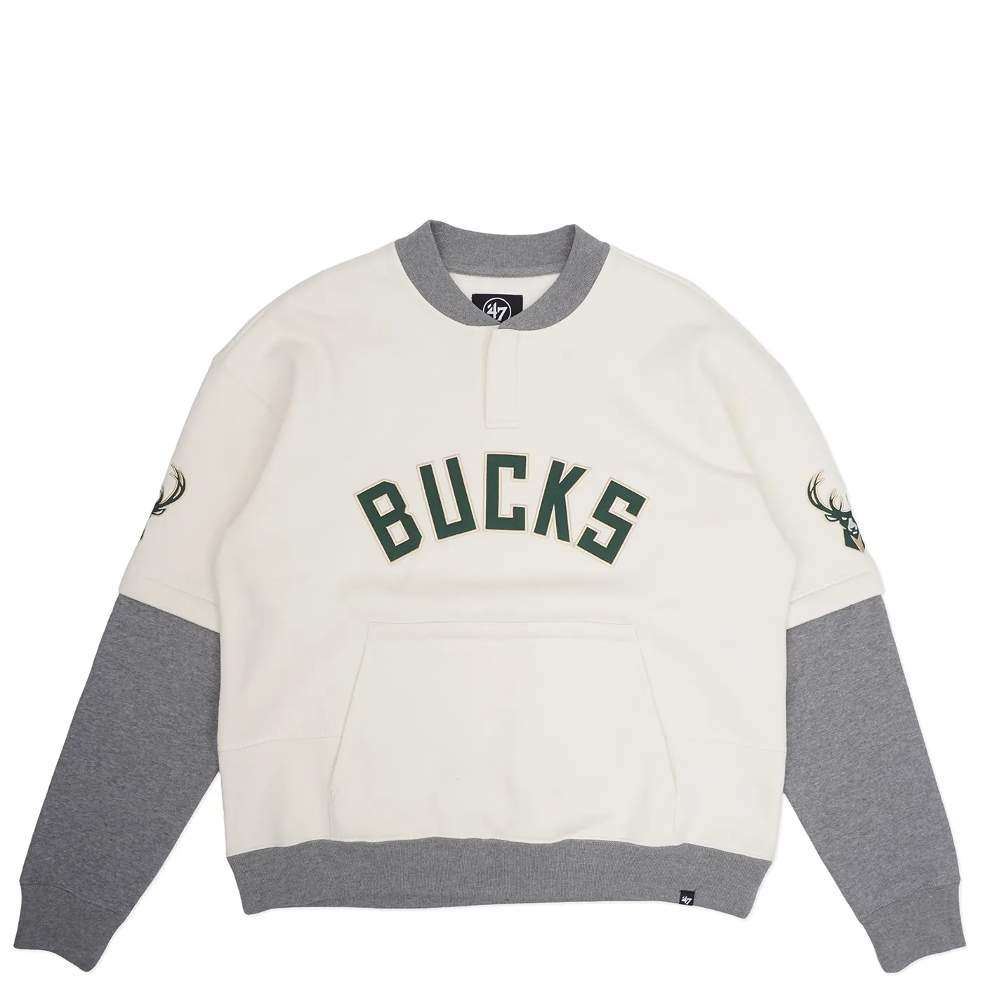 '47 BRAND MILWAUKEE BUCKS TRIFECTA DOUBLE LAYER CREWNECK SWEATSHIRT