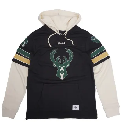 '47 BRAND MILWAUKEE BUCKS SPLIT ZONE CORNERBACK LACER PULLOVER HOODIE  