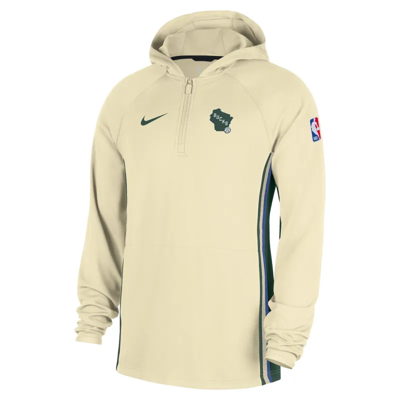 NIKE MILWAUKEE BUCKS CREAM CITY EDITION ZONED 1/4 ZIP HOODIE  