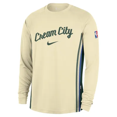 NIKE MILWAUKEE BUCKS CREAM CITY EDITION PREGAME LONG SLEEVE SHIRT  