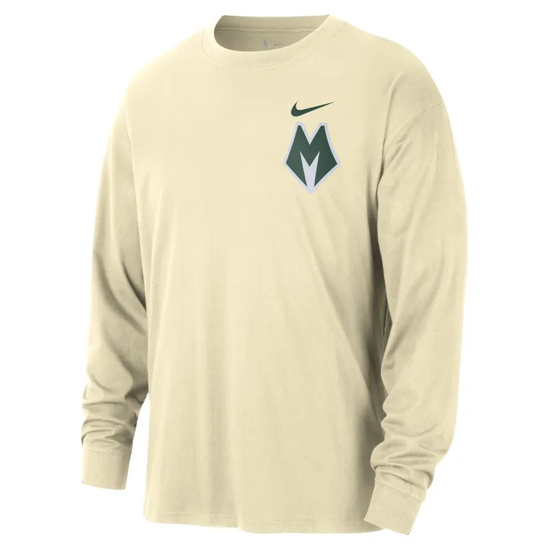 NIKE MILWAUKEE BUCKS ESSENTIAL CITY EDITION LOGO LONG SLEEVE TEE