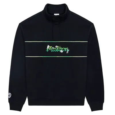 MALBON GOLF GRATEFUL DEAD COLLEGIATE SWEATSHIRT Front view of black Malbon Grateful Dead Collegiate Sweatshirt with Malbon script artwork across chest.