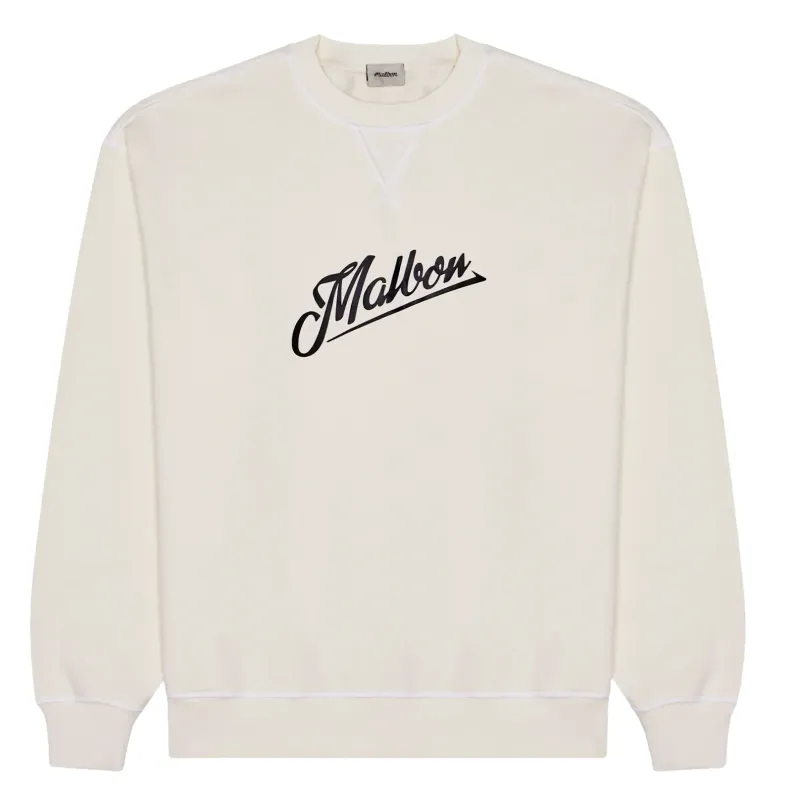 Flat lay front of beige Malbon Grayson crewneck sweatshirt