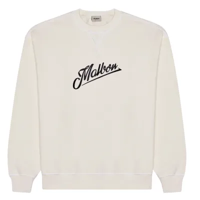 Flat lay front of beige Malbon Grayson crewneck sweatshirt