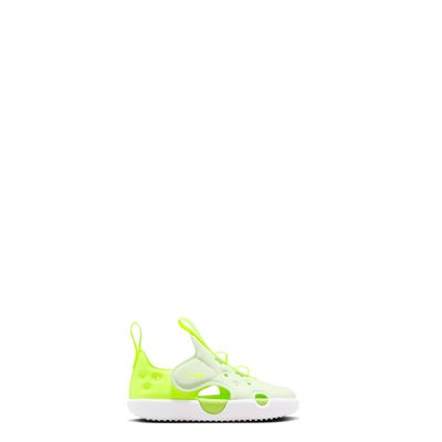 Lateral view of Nike Sunray Protect 4 in Volt Tint featuring cutout sides and cushioned foam midsole.