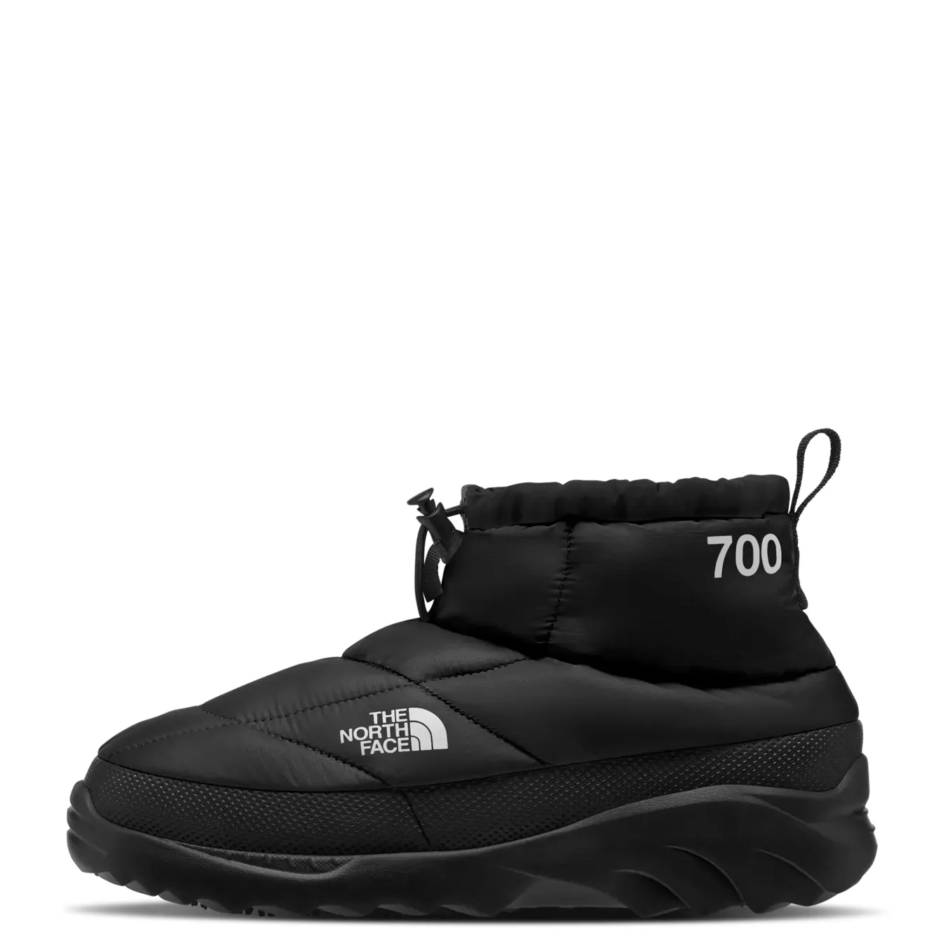 Side view of Nuptse Traction Chukka in black with TNF branding