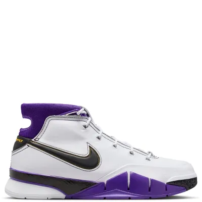 Lateral side view of Nike Kobe 1 Protro 81 Points with black Swoosh and angular midsole design.
