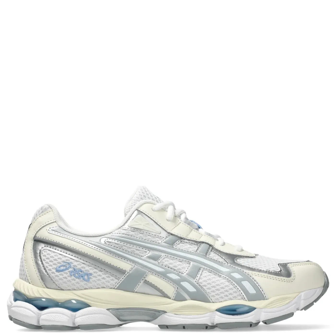 Lateral side view of ASICS GEL-NYC 2055 with GT-inspired ASICS stripes and sculpted midsole.