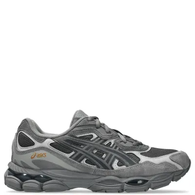 Lateral side view of ASICS GEL-NYC Obsidian Grey with signature ASICS stripes and sculpted midsole.