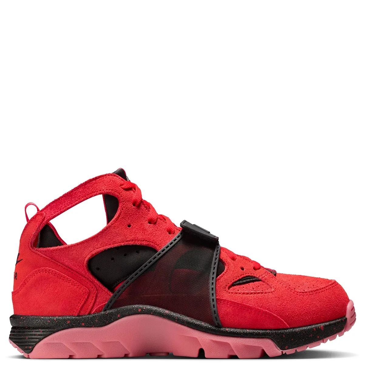 Side profile showcasing layered materials and Huarache cutouts