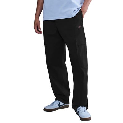 Black Nike Club cargo pants front view showing relaxed fit and utility styling