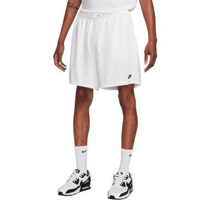 Front view of white Nike mesh shorts worn with sneakers