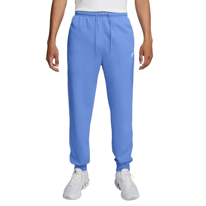 Front view of Nike Club Jogger in Royal Pulse featuring tapered leg design, elastic waistband with external drawcord, and emb