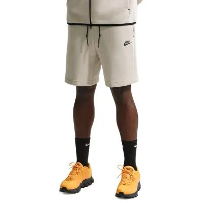 Front view of Nike Tech Fleece Short in Cream II highlighting relaxed fit and above-the-knee length