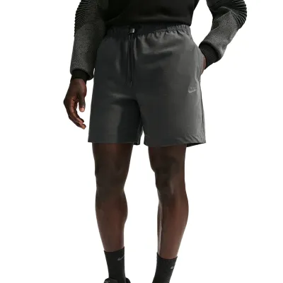 Close-up front view of Anthracite Nike Tech Woven Short with drawcord waistband