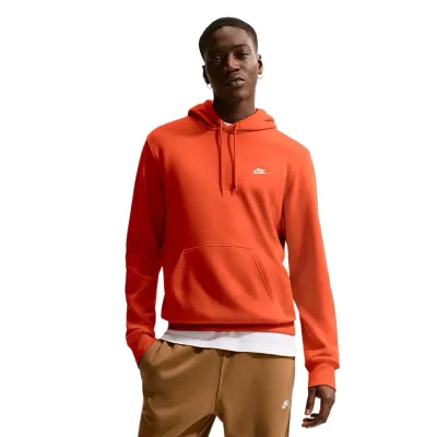 Front view of Nike Club pullover hoodie Cosmic Clay with pouch pocket and logo