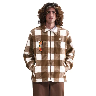 Front view of checkered Nike SB shirt jacket with zip closure