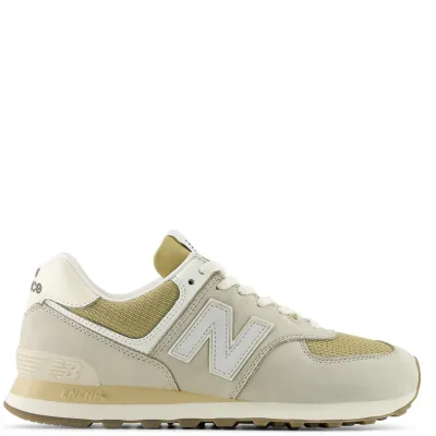 Lateral side view of New Balance 574 in shipyard and dark silver metallic