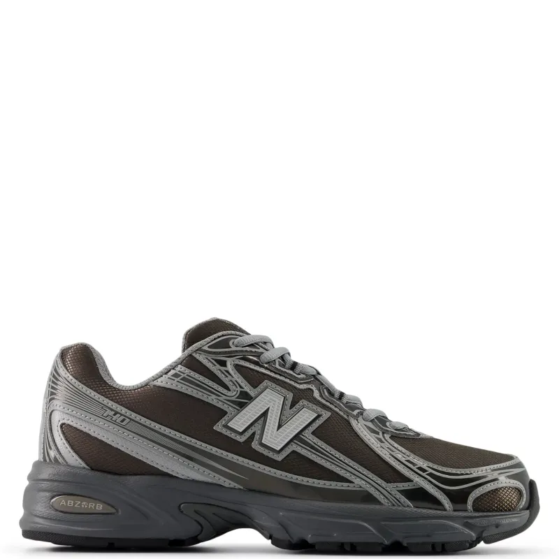 Side profile view of New Balance 740 Black Metallic Castlerock sneaker