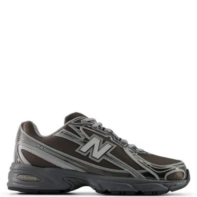 Side profile view of New Balance 740 Black Metallic Castlerock sneaker