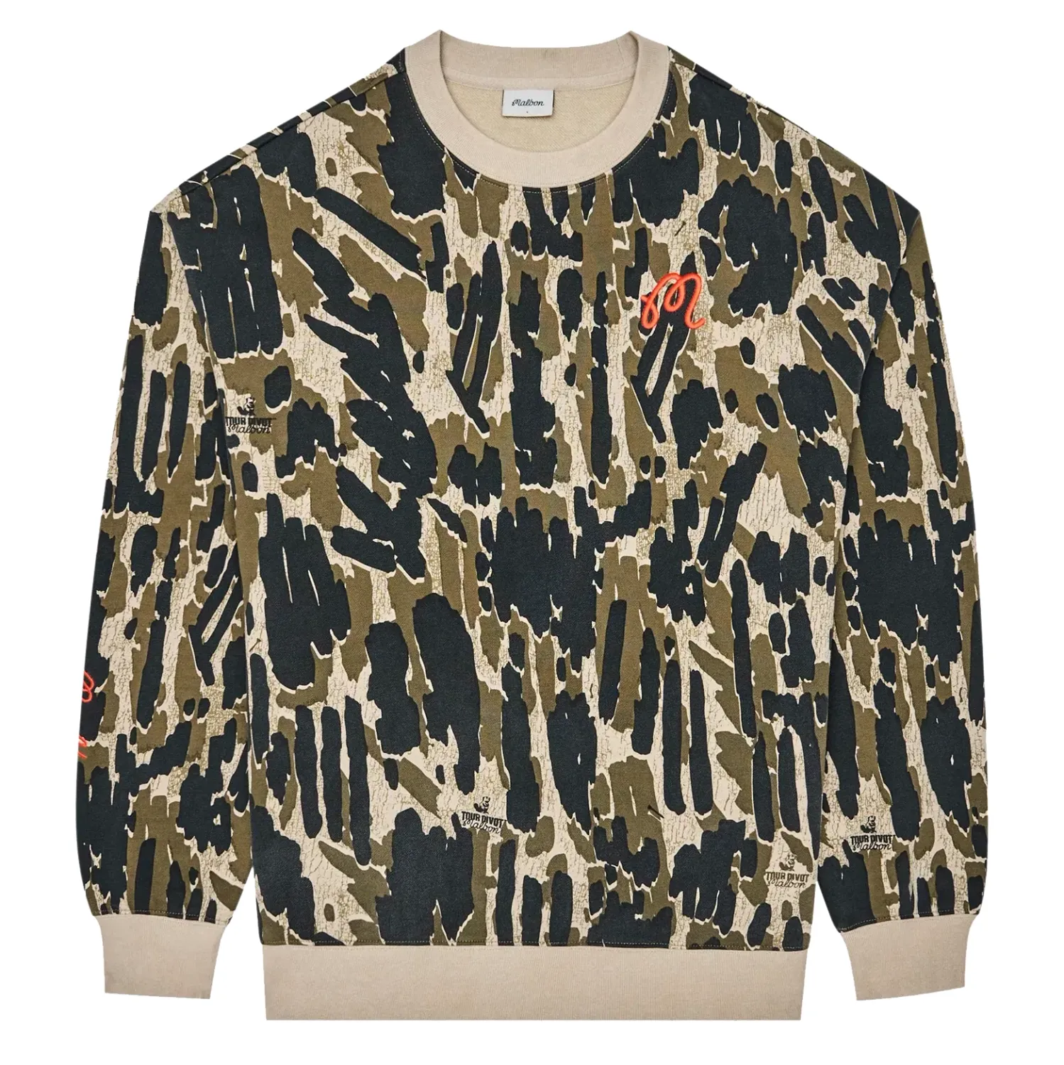Malbon Golf Range Tour Divot Camo Sweatshirt Bark Camo flat lay front view