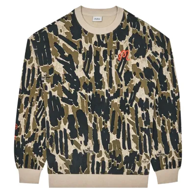 Malbon Golf Range Tour Divot Camo Sweatshirt Bark Camo flat lay front view