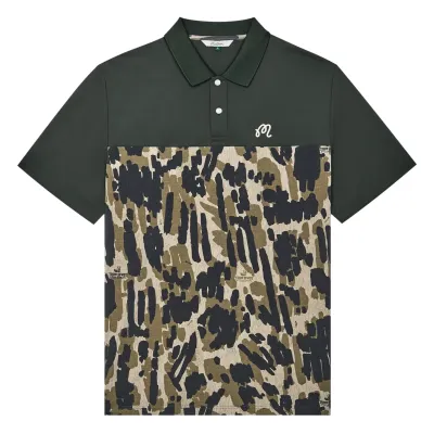 Malbon Golf Tour Divot Camo Polo Bark Camo flat lay front view