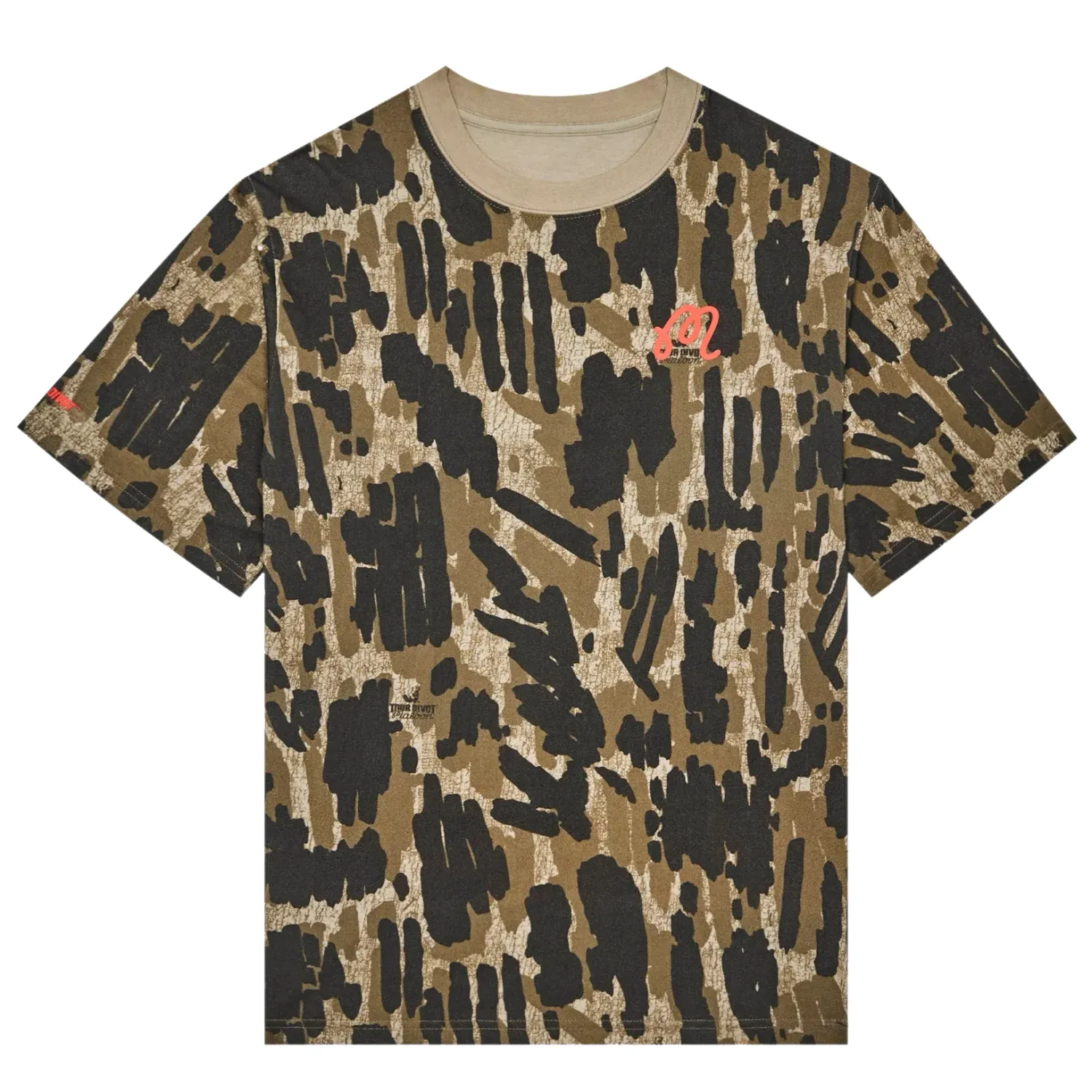 Malbon Golf Bermuda Tour Divot Camo Tee Bark Camo flat lay front view
