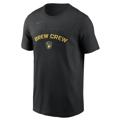 Angled view of black Brewers Hot Corner Tee showing chest graphic