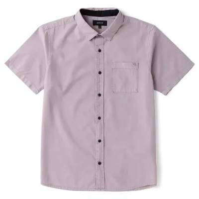 Flat lay front view of Dusty Lilac Roark short sleeve shirt with chest pocket and classic button front styling.