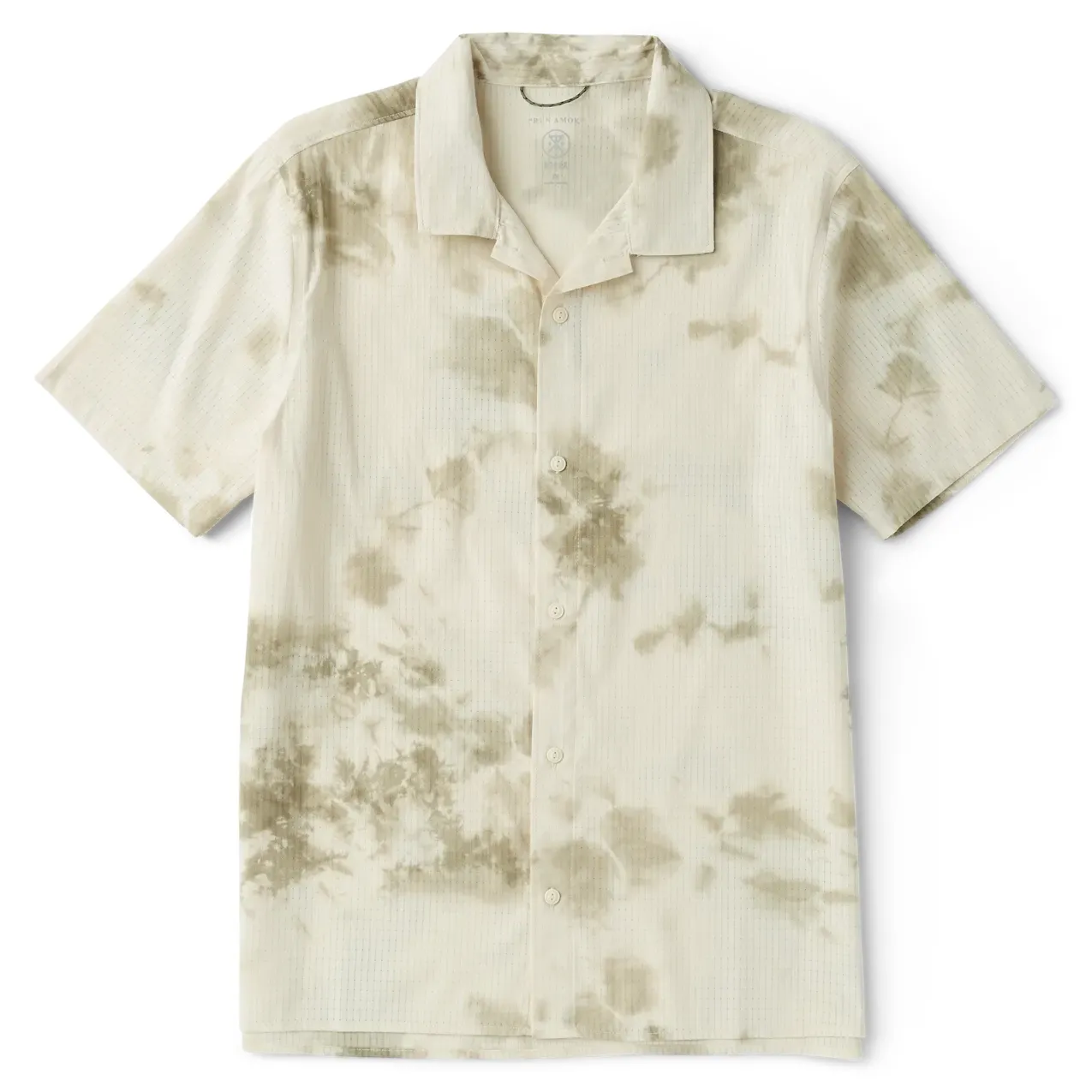 Front view of Bless Up Trail Button Up Shirt in Ivory Crystal Wash with short sleeves and crystal wash pattern.