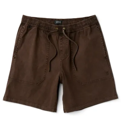 Front view of ROARK Made To Fade Shorts in Cocoa Bean with elastic waistband and drawstring.