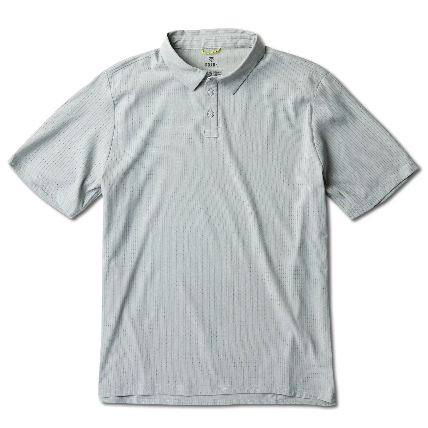 Front flat lay view of ROARK Bless Up Polo in grey.