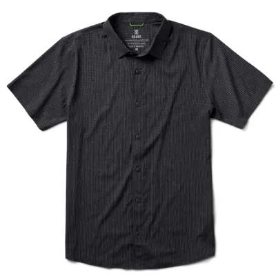 Front flat lay of ROARK Bless Up Shirt in Black 2 with short sleeves and button front.