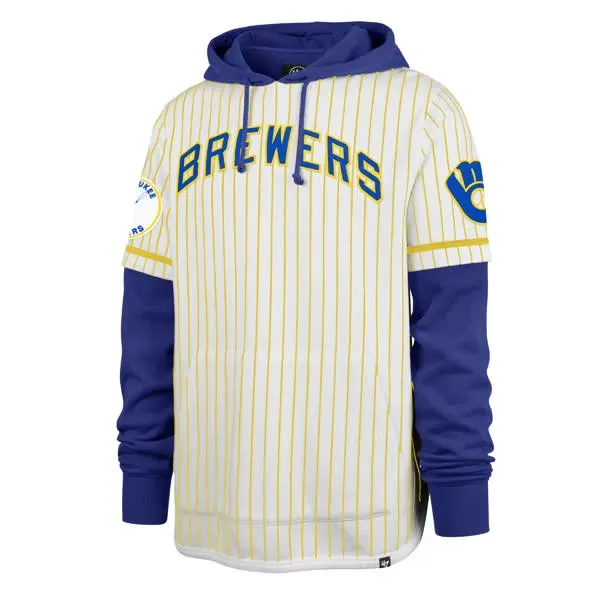 '47 BRAND MILWAUKEE BREWERS COOPERSTOWN PINSTRIPE DOUBLE HEADER HOODIE