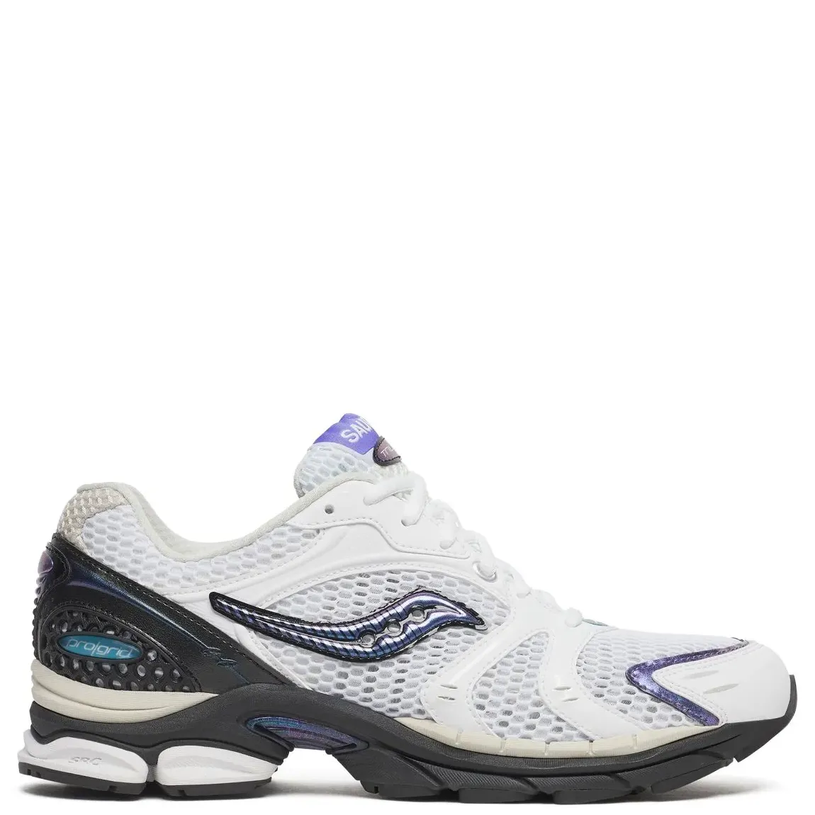 Lateral side view of Saucony ProGrid Triumph 4 White/Nightsky