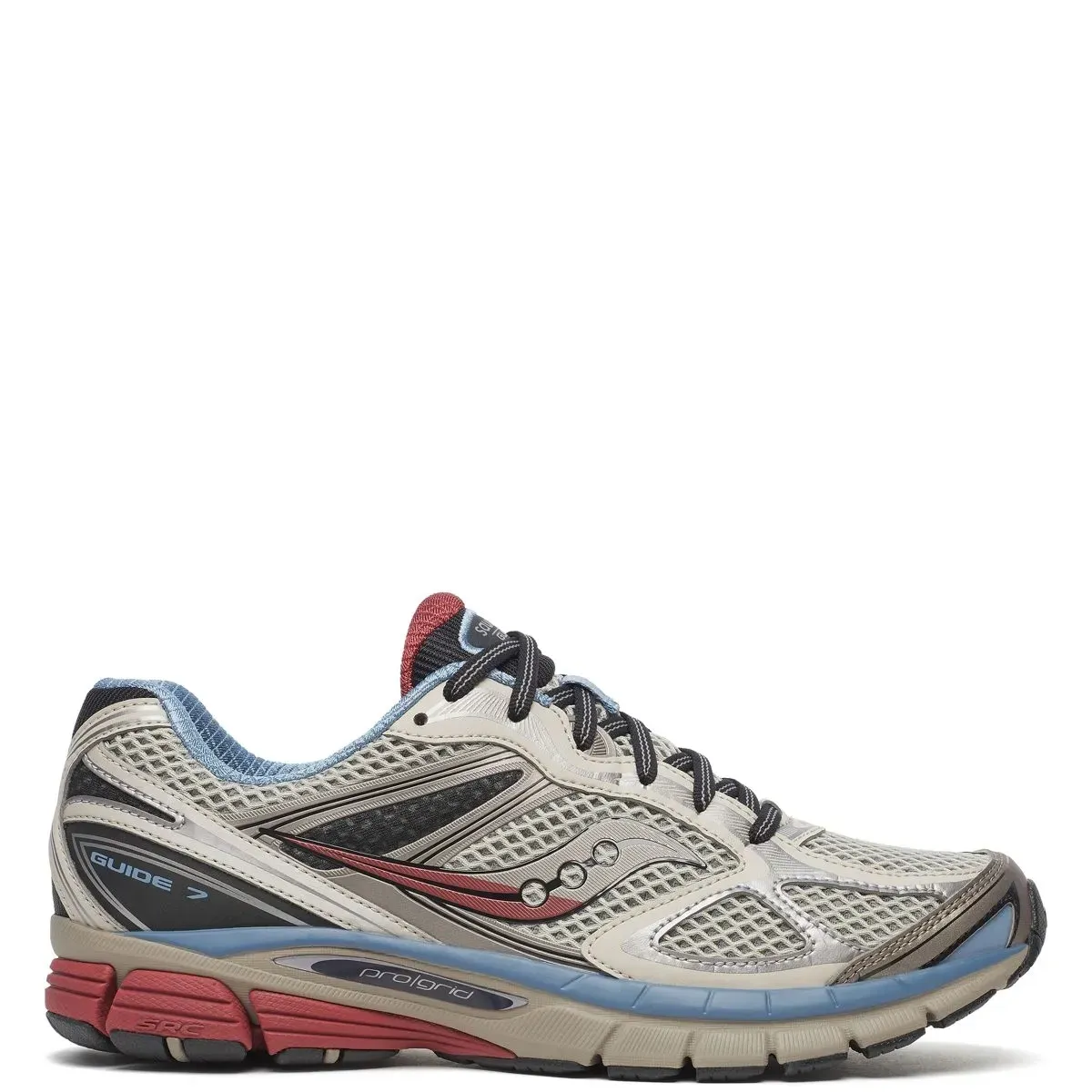 Lateral side view of Saucony ProGrid Guide 7 in Taupe/Black