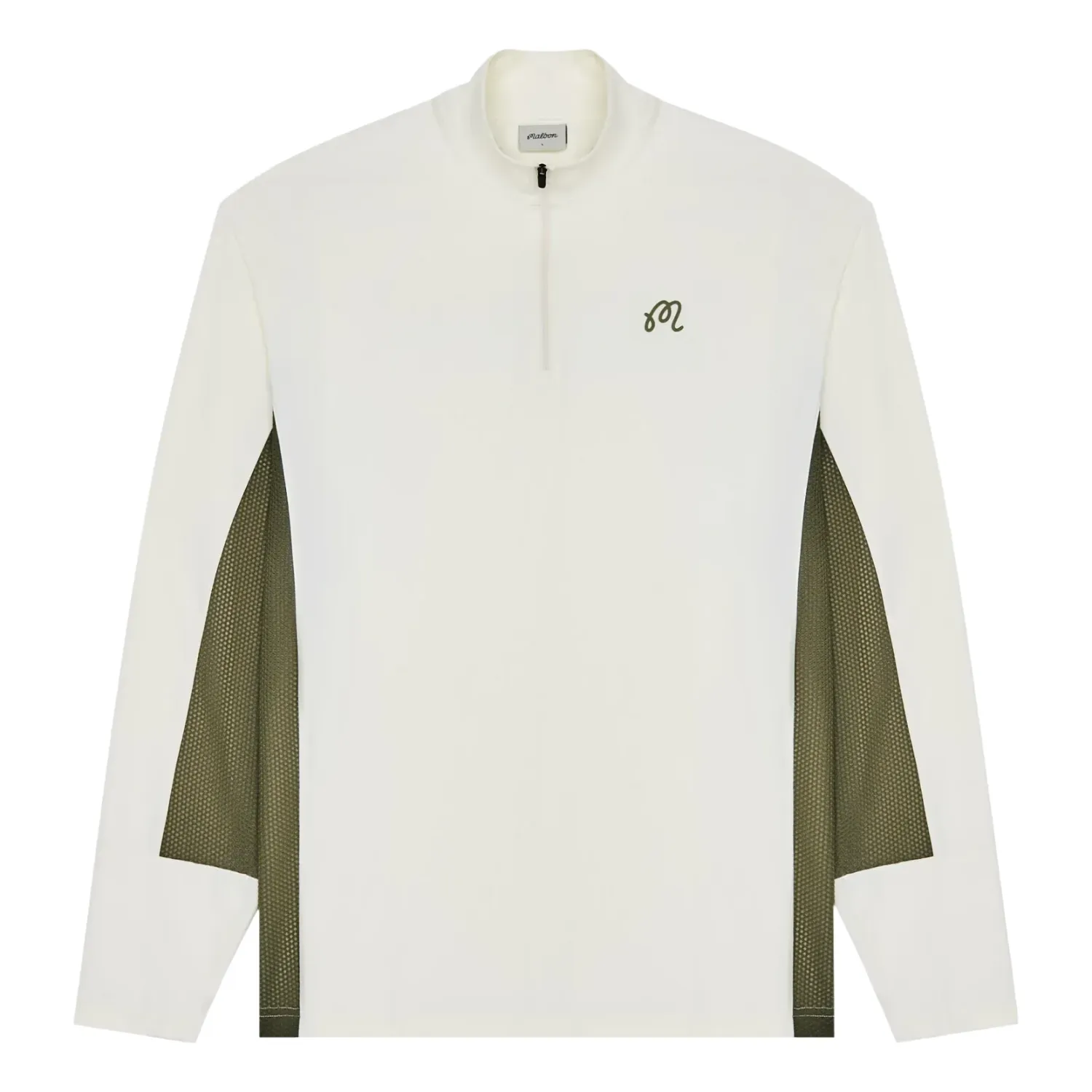 Santiago Mid Layer laid flat showing quarter-zip front and chest “M” logo