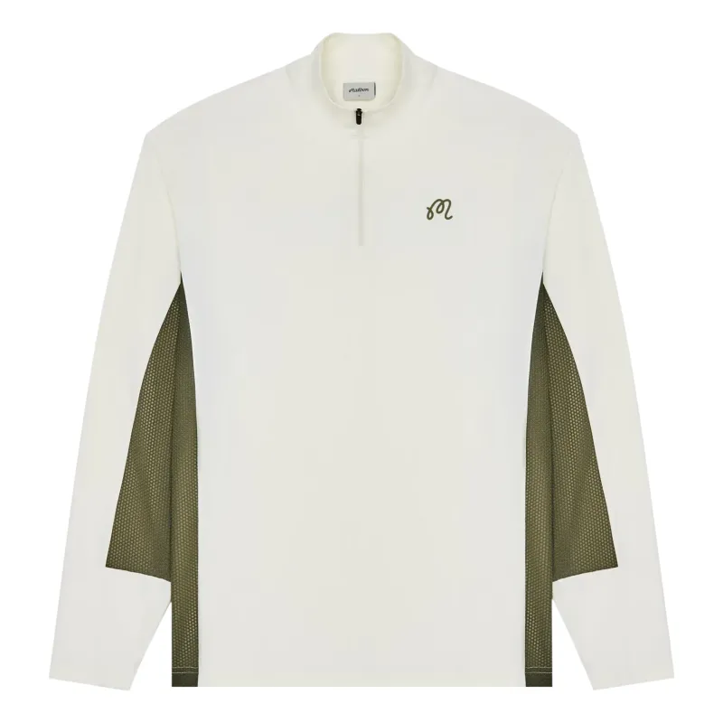 Santiago Mid Layer laid flat showing quarter-zip front and chest “M” logo