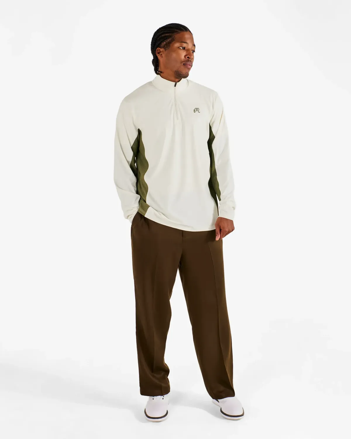Malbon Golf Santiago Mid Layer Cream Olivine – Quarter Zip