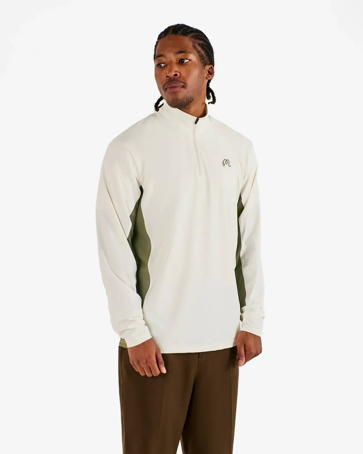 Malbon Golf Santiago Mid Layer Cream Olivine – Quarter Zip