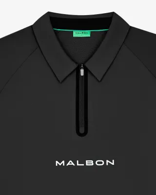 Malbon Golf Performance Zip Raglan Polo Black – Breathable