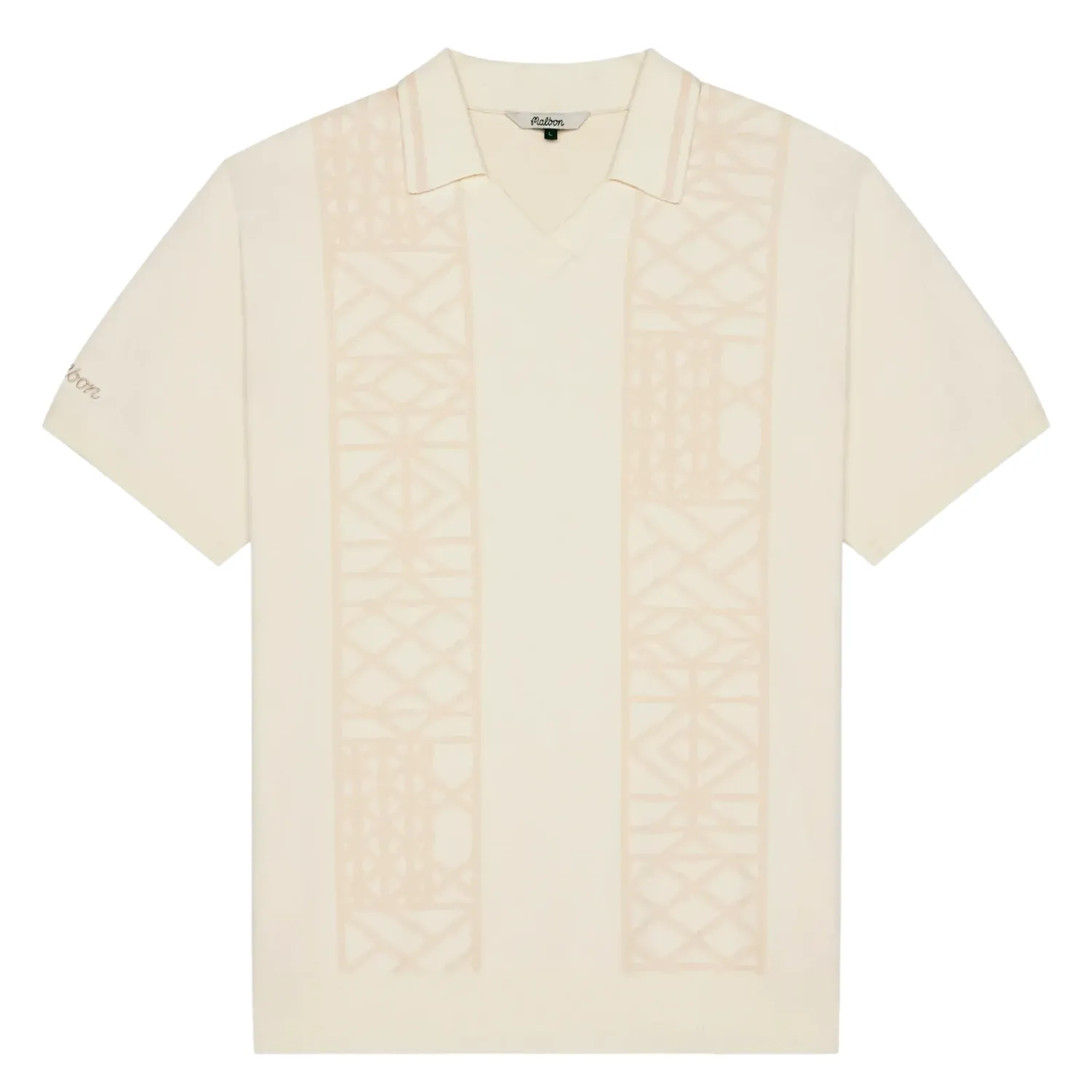 Flat lay of Malbon Habana Polo highlighting collar and sleeve embroidery