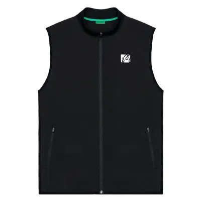 Performance Ribbed Panel Vest in Black laid flat showing full-zip front and chest logo
