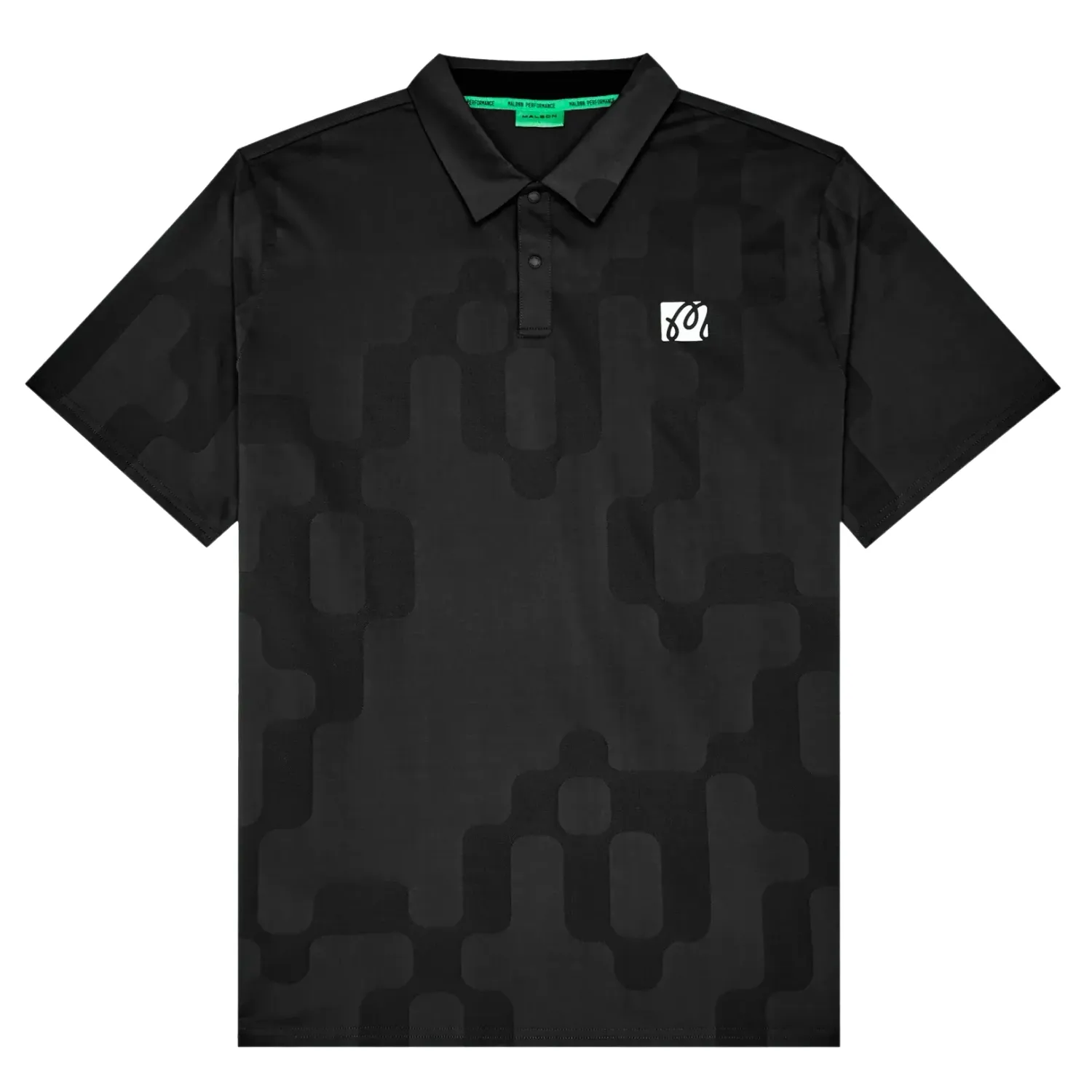 Performance Mesh Paneled Polo laid flat showing tonal jacquard pattern and chest logo
