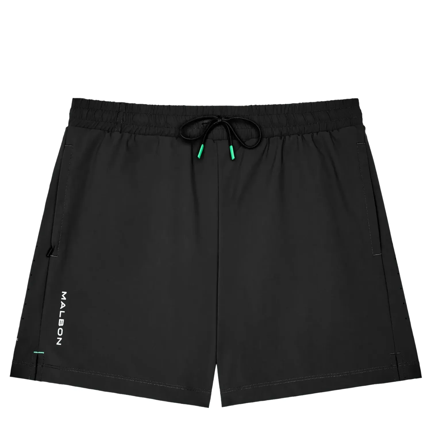 Front view of Malbon Golf Performance Poly Tech Shorts in Black with drawcord waistband