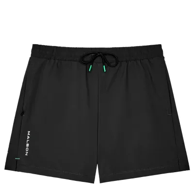 Front view of Malbon Golf Performance Poly Tech Shorts in Black with drawcord waistband